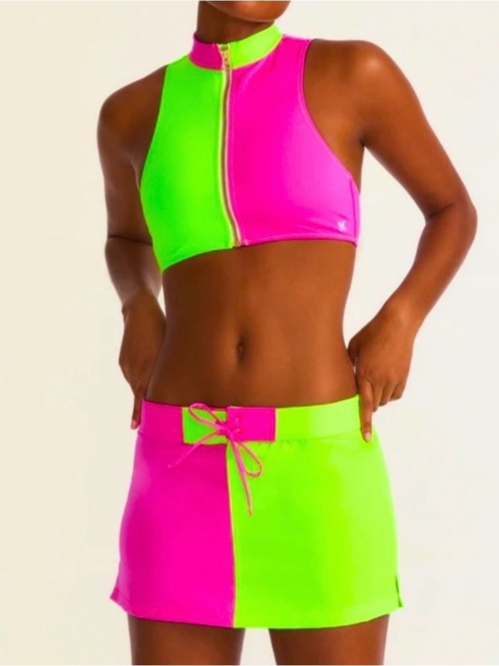 🔥 Hurley LoveShack FancyX Boardie 2 piece set Neon Pink& yellow Colorblock 🔥